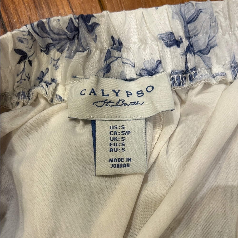Calypso St. Barth Blue and Cream Floral Maxi Skirt - Picture 3 of 6